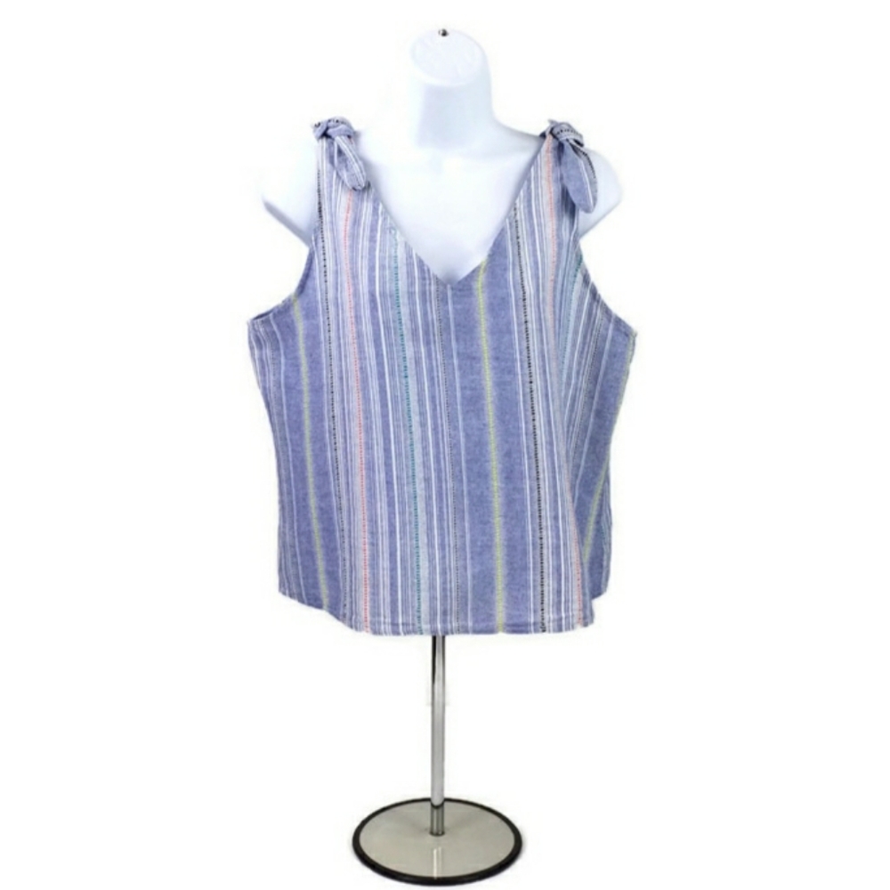 Copper Key Multicolor Stripe Cropped Shoulder Tie Tank Top Womens Large